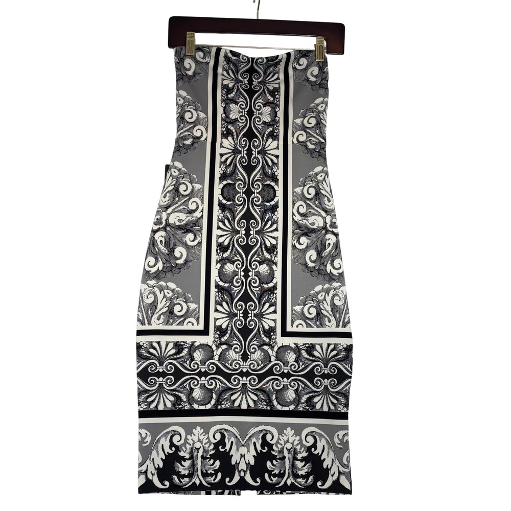 Express Strapless Baroque Scroll Sheath Dress Black White Gray Size 2 NWT